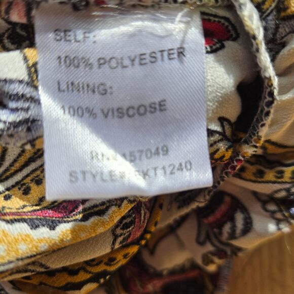 Franco Womens Paisley Floral Hippie Boho Belted Peplum Bell Sleeve Blouse Size M - Picture 9 of 12